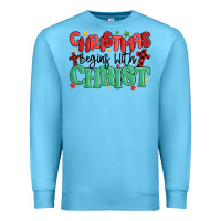 Ocean Blue christmas begins with christ Premium Sweatshirt - MaliasSmallBusiness