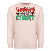 Pale Pink christmas begins with christ Premium Sweatshirt - MaliasSmallBusiness