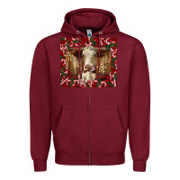 Burgundy christmas heifer with candy canes Zipper Hoodie - BarkalooDesign