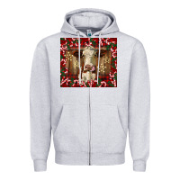 Heather Grey christmas heifer with candy canes Zipper Hoodie - BarkalooDesign