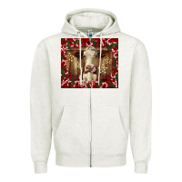 Oatmeal Heather christmas heifer with candy canes Zipper Hoodie - BarkalooDesign