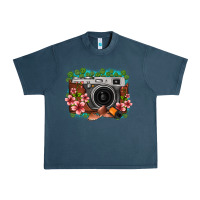 Midnight Navy floral lotus leaf film roll vintage camera Urban Heavy Tee - FaDigitalArtStudio