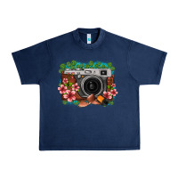 Navy floral lotus leaf film roll vintage camera Urban Heavy Tee - FaDigitalArtStudio