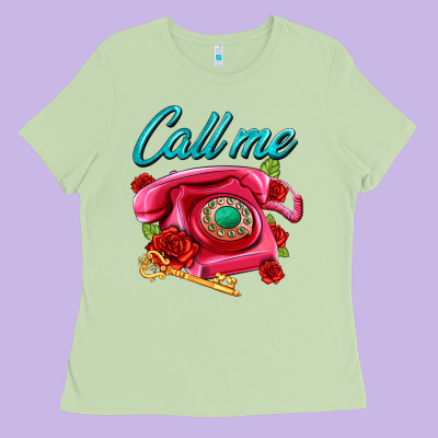 Call Me Roses And Pink Telephone Ladies Tee Designed By Adodesignshop