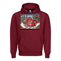 Burgundy Christmas farm reindeer and truck Zipper Hoodie - BarkalooDesign