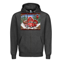 Charcoal Heather Christmas farm reindeer and truck Zipper Hoodie - BarkalooDesign