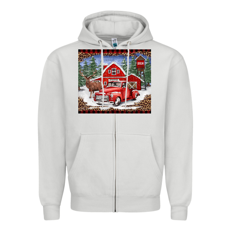Christmas Farm Reindeer And Truck Zipper Hoodie by BarkalooDesign | Teevron