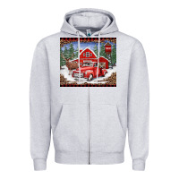 Heather Grey Christmas farm reindeer and truck Zipper Hoodie - BarkalooDesign