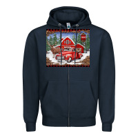 Navy Christmas farm reindeer and truck Zipper Hoodie - BarkalooDesign
