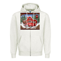 Oatmeal Heather Christmas farm reindeer and truck Zipper Hoodie - BarkalooDesign