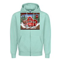 Seafoam Christmas farm reindeer and truck Zipper Hoodie - BarkalooDesign