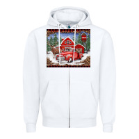 White Christmas farm reindeer and truck Zipper Hoodie - BarkalooDesign