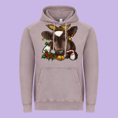 Christmas Baby Cow Vintage Hoodie Designed By Ranaportraitstore