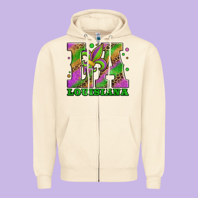 Mardi Gras Louisiana Fleur De Lis Zipper Hoodie Designed By Jasminsmagicworld