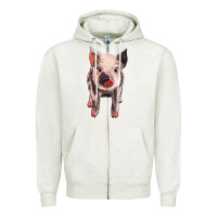 Oatmeal Heather pig Zipper Hoodie - BarkalooDesign