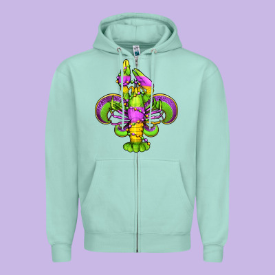 Mardi Gras Crawfish Fleur De Lis Zipper Hoodie Designed By Jasminsmagicworld