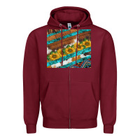 Burgundy western aztec sunflowers turquoise cowhide Zipper Hoodie - BarkalooDesign