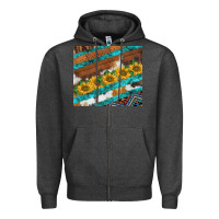 Charcoal Heather western aztec sunflowers turquoise cowhide Zipper Hoodie - BarkalooDesign