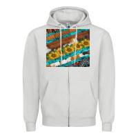 Dove Grey western aztec sunflowers turquoise cowhide Zipper Hoodie - BarkalooDesign