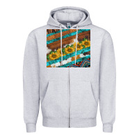Heather Grey western aztec sunflowers turquoise cowhide Zipper Hoodie - BarkalooDesign