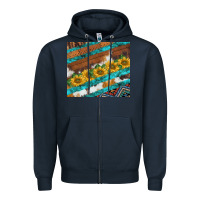 Navy western aztec sunflowers turquoise cowhide Zipper Hoodie - BarkalooDesign