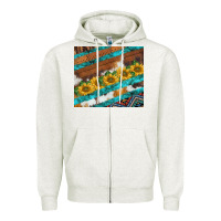 Oatmeal Heather western aztec sunflowers turquoise cowhide Zipper Hoodie - BarkalooDesign