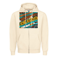 Sandshell western aztec sunflowers turquoise cowhide Zipper Hoodie - BarkalooDesign