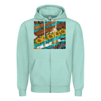 Seafoam western aztec sunflowers turquoise cowhide Zipper Hoodie - BarkalooDesign