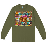 Army Green just a little moody long haired cow Long Sleeve Tee - Jasminsmagicworld