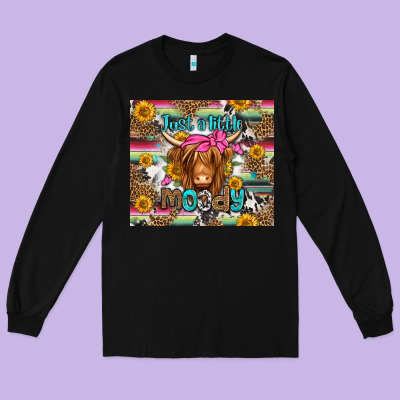 Just A Little Moody Long Haired Cow Long Sleeve Tee Designed By Jasminsmagicworld