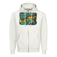 Oatmeal Heather western aztec sunflowers turquoise cowhide background Zipper Hoodie - BarkalooDesign