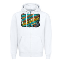 White western aztec sunflowers turquoise cowhide background Zipper Hoodie - BarkalooDesign