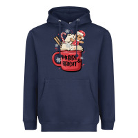 Navy merry and bright Heavyweight Hoodie - MaliasSmallBusiness