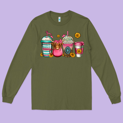 Longhaired Cow Coffee Cups Long Sleeve Tee Designed By Jasminsmagicworld