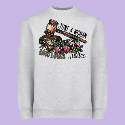 Just A Woman Who Loves Justice Heavyweight Sweatshirt Designed By Sublimationcraftshop