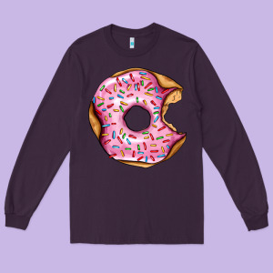 Pink Strawberry Donut Long Sleeve Tee Designed By Adodesignshop