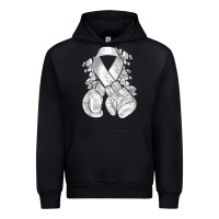 Black Lung Cancer white ribbon with boxing gloves Urban Hoodie - NancyCooperArtShop
