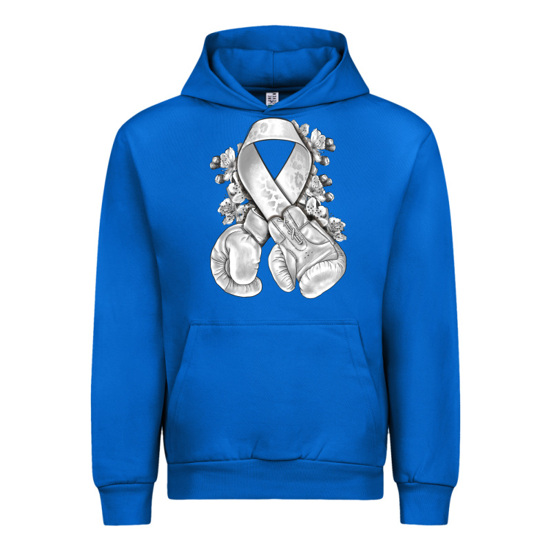 Lung Cancer White Ribbon With Boxing Gloves Urban Hoodie by NancyCooperArtShop | Teevron
