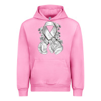Fuchsia Pink Lung Cancer white ribbon with boxing gloves Urban Hoodie - NancyCooperArtShop