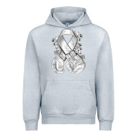 Heather Grey Lung Cancer white ribbon with boxing gloves Urban Hoodie - NancyCooperArtShop