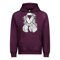 Mauve Wine Lung Cancer white ribbon with boxing gloves Urban Hoodie - NancyCooperArtShop