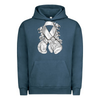 Pigment Midnight Navy Lung Cancer white ribbon with boxing gloves Urban Hoodie - NancyCooperArtShop