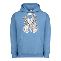 Pigment Pebble Blue Lung Cancer white ribbon with boxing gloves Urban Hoodie - NancyCooperArtShop