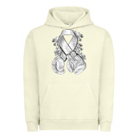 Pigment Pistachio Lung Cancer white ribbon with boxing gloves Urban Hoodie - NancyCooperArtShop