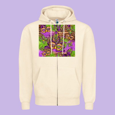 Mardi Gras Carnival Masks And Fleur De Lis Zipper Hoodie Designed By Jasminsmagicworld