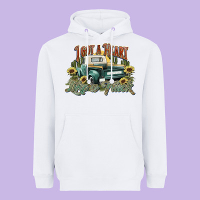 I Got A Heart Like A Truck Western Sunflower Heavyweight Hoodie Designed By Nancycooperartshop