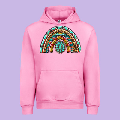 Western Rainbow With Leopard And Gemstone Urban Hoodie Designed By Texasbilliewilder