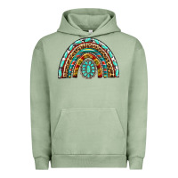 Pigment Oil Green Western Rainbow with Leopard and Gemstone Urban Hoodie - texasbilliewilder