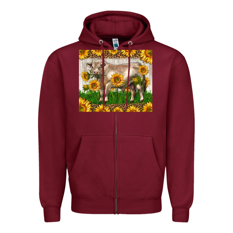 Western Charolais Bull With Sunflowers Zipper Hoodie by LillyAllenDesigns | Teevron