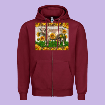 Western Charolais Bull With Sunflowers Zipper Hoodie Designed By Lillyallendesigns
